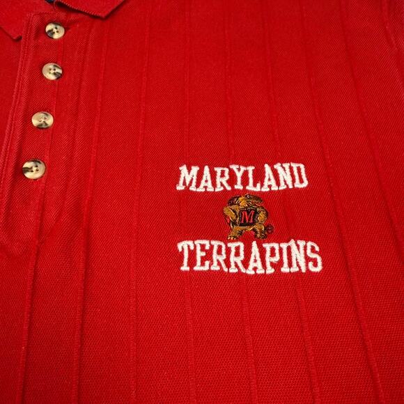 Vintage 90s University of Maryland Polo Shirt red Large College Football - Picture 3 of 4